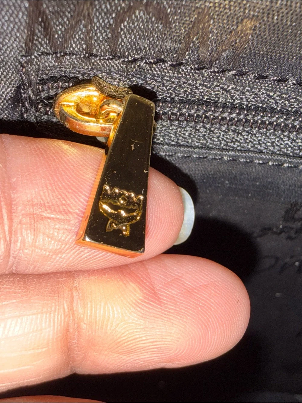 MCM Black Textured Leather Dome Satchel with Gold Accents